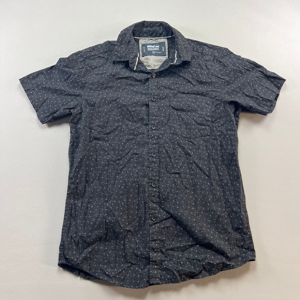Monument Shirt Mens Medium Black Floral Cotton Casual Short Sleeve Button Up